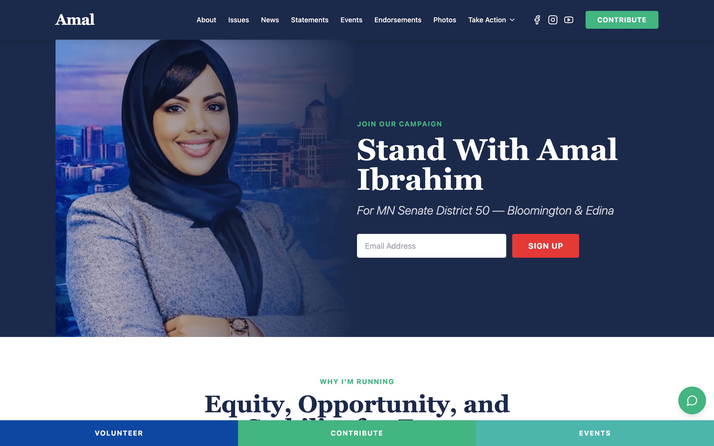 Amal Ibrahim for MN Senate — campaign site screenshot